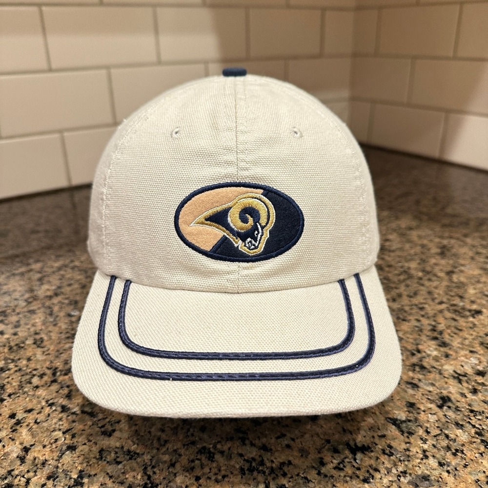 Vintage 90s Los Angeles Rams Logo Athletic Strapback Hat Canvas Cream NFL